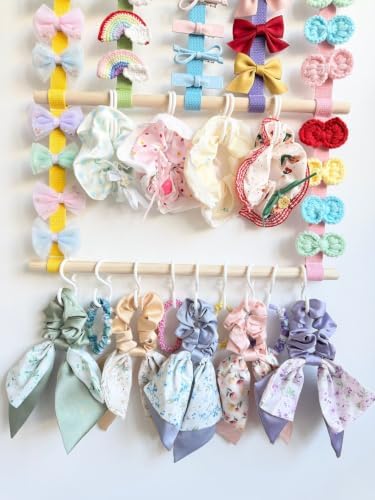 Headband & Hair Bow Organizer for Girls, Wall Hanging Hair Accessories Holder with 20 Hooks & 9 Mesh Pockets, Storage Display for Hair Clips, Scrunchies, Nursery Room Décor(Colorful) - Image 5