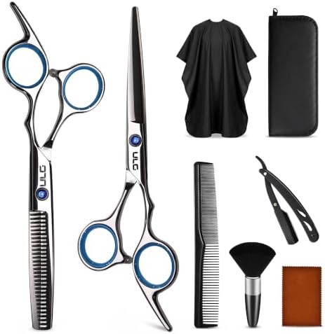 ULG Hair Cutting Scissors Thinning Shears Kit 8 PCS Home with Barber Razor by ULG