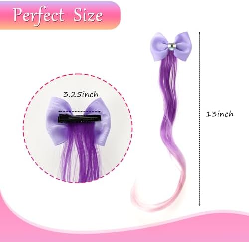 6 Pcs Hair Clips for Girls - 13in Color Hair Extensions Clip for Girls, Curly Clip in Hair Extensions with Cute Unicorn Bow for Toddler Kids Ponytails Accessories - Image 7