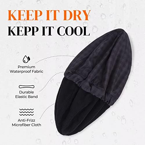 Shower Cap for Men Black Bath Cap, Reversible Large Waterproof Adjustable Shower Caps Terry Lining & Elastic Band Stretch Hem Hair Hat - Image 2