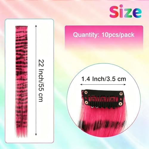 10 Pcs Pink Hair Extensions, Raccoon Tail Striped Hair Accessories 22 Inch - Image 2