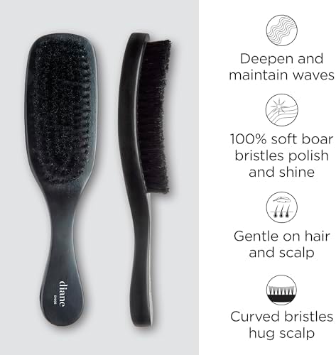 Diane Boar Curved Wave Brush for Men and Women - Black, Soft Bristles for Fine to Medium Hair - Use for Detangling, Smoothing, Wave Styles, Soft on Scalp, Restore Shine and Texture - Image 2