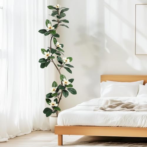 Artificial Magnolia Tree, Tall Faux Plant Indoor with White Flowers in White Planter, Artificial Trees for Home Decor Indoor, Faux Trees Indoor for Living Room Office,7FT - Image 6