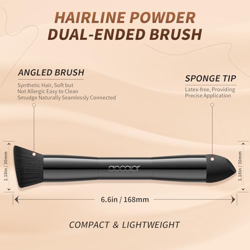 docolor Dual-Ended Hairline Powder Brush, Hair Contour Brush with Sponge Tip, Makeup Brush for Seamless Blending, for Hair Contouring, Root Touch-ups, and Beard Coverage Vegan & Cruelty-free - Image 2