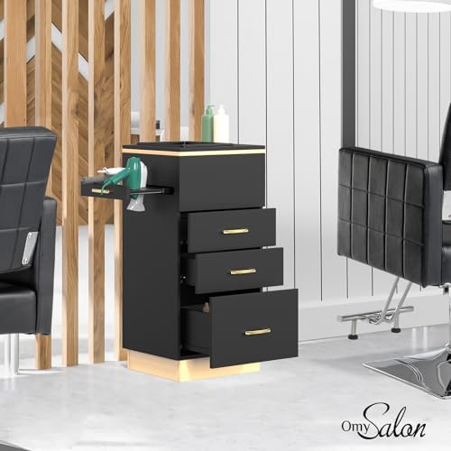Salon Station Barber Station, Black Salon Stations for Hair Stylist, Hair Storage Cabinets with a Storage Basin, 3 Drawers & 3 Hair Dryer Holders, Beauty Salon Spa Equipment - Image 5