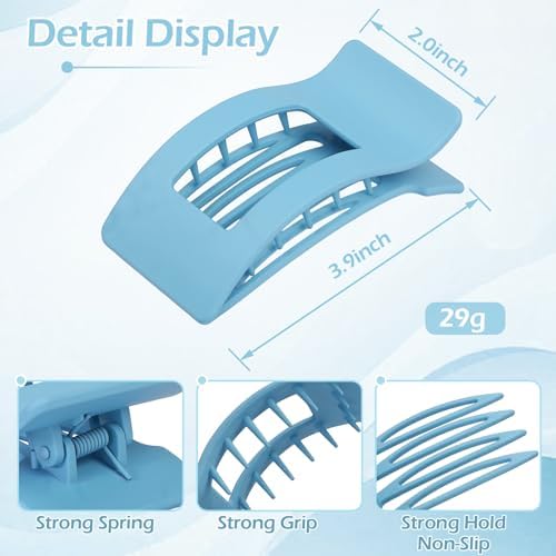 French Flat Hair Clips for Women 6pcs Hair Claw Clips for Thick or Thin Hair Matte Claw Clips for Girls Barrettes Non-Slip Strong Hold Hair Accessories for Women (Blue) - Image 3