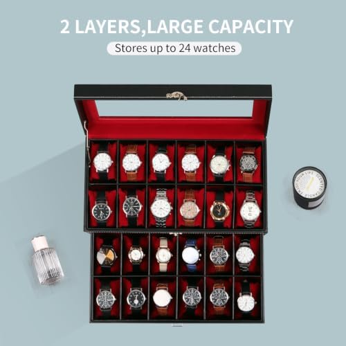 AUTOARK Leather & Velvet 24 Watch Box,Jewelry Display Drawer,Black,MKAW038 - Image 4