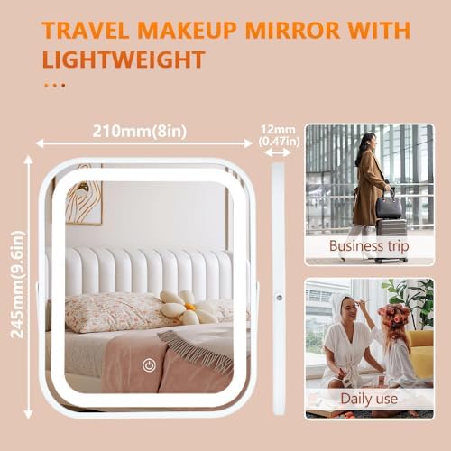 YEKKOPT Rechargeable Vanity Mirror with Lights,8x10 Inch 3 Color Lighting Portable Makeup Mirror with Touch Screen Adjustable LED Lights,Desk Mirror for Travel, Home - Image 2