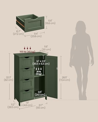 VASAGLE Floor Storage Cabinet, Farmhouse, 4 Drawers and 1 Door,32.3" H - Image 3