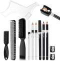 DUAIU 12Pcs Beard Shaper Tool Kit for Men Grooming, White Black Barber Pencil for Lineup Edging with Sharpener, Hairline Beard Guide Shaping Barber Comb Clipper Cleaning Brushes Hair Combs Set by DUAIU