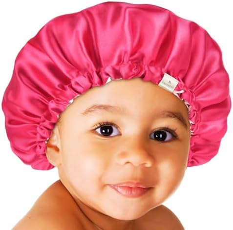YANIBEST Baby Satin Bonnet Sleep Cap - Double Layer Reversible Adjustable Silky Satin Cap for Infant Toddler(0-6Months,Hot Pink) by yanibest
