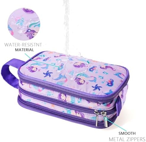 Kids Toiletry Bag for Girls, Travel Toiletry Bag for Little Young Girls Cosmetic Bag Makeup Bag Waterproof Hanging Wash Bag Toddler Toiletries, Mermaid Purple - Image 4