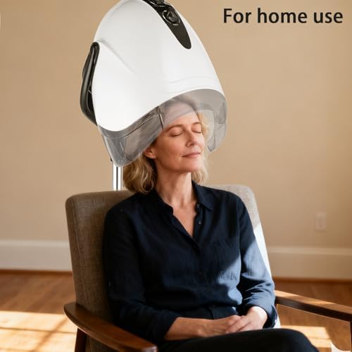 1000W Professional Hooded Hair Dryer,Standing Blow Hair Dryer with Cap and Wheels,Temperature and time are Adjustable,Suitable for Salon and Home(White-Stainless Steel Column) - Image 5
