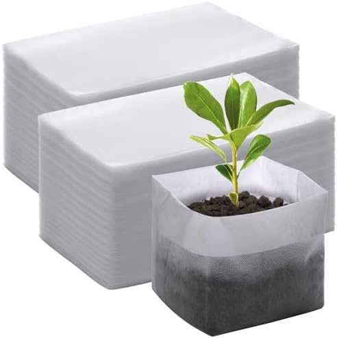 GREANER Fabric Seedling Plant Grow Bags, 200 PCS Non-Woven Plant Nursery, 9.8x11 inches Biodegradable Plant Starter Bags for Tree, Flower, Vegetable, Fruit, Saplings, Home Garden Supply by GREANER