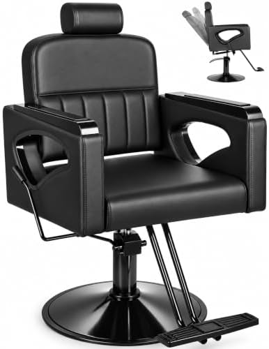 Black Salon Chair for Hair Stylist, Reclining Barber Chair for Barbershop by GRATIVIAOFFICIAL
