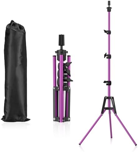 Mannequin Head Stand, Adjustable Wig Stand, Reinforced Metal Mannequin Head Stand for Cosmetology Hairdressing Training, Purple by PetBaby