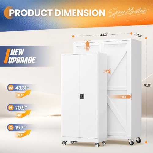 Yizosh Wide Deep Metal Pantry Storage Cabinet,Mobile Garage Storage Cabinet - Image 3