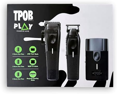 TPOB Play Barber Hair Clippers for Men 7500 RPM with Rubber Grips (Blackout 3 Set) - Image 3
