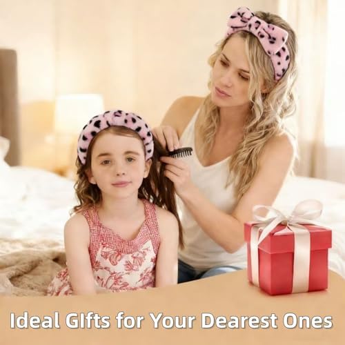 7 Pcs Spa Set, Facial Headband and Wristband Set, Skincare Accessories, College Style Girl Idea Gifts, Hair Accessories for Women and Girls（Leopard Print Pink） - Image 5