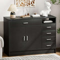 5-Drawers Salon Furniture Salon Storage Station, Free Standing Cabinet for Hair Stylist, Beauty Spa Furniture w/1 Large Capacity Cabinet & 1 Open Shelf, Spa Bathroom Equipment, Black by TTGIEET