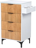 OmySalon Salon Station, Barber Station for Hair Stylist, Storage Cabinet with Glass Top & Drawers & Heat Resistant Dryer Holders, Modern Retro Style for Beauty Salon, Wood White by OmySalon