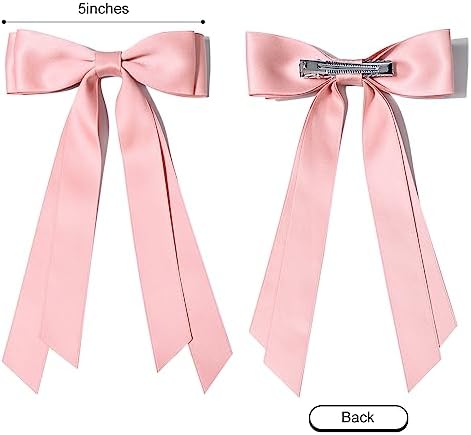 2PCS Silky Satin Hair Bows Hair Clip Pink Blue Hair Ribbon Ponytail Holder Accessories Slides Metal Clips Hair Bow for Women Girls Toddlers Teens Kids - Image 3