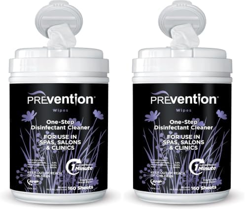 Prevention All Purpose Disinfectant Wipes – Canister of Cleaning Wipes for Salons, Spas, Wellness Centers and Yoga Studios – Hospital Grade Surface Sanitizing – 160 Count (Pack of 2) by Prevention