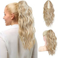 FLUFYMOOZ Ponytail Extension, 18 Inch Claw Clip Ponytail Extension, Wavy Curly Claw Clip in Ponytail Hair Extensions, Natural Fake Ponytail Synthetic Hairpiece for Women (Golden Blonde White Blonde) by Flufymooz