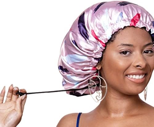 Glow By Daye Satin Bonnet, Double-Layered and Adjustable Satin Sleep Cap, Extra Large, Reversible Free Spirit Pink Brushstrokes by GlowByDaye
