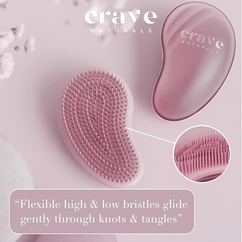 Crave Naturals Mini Detangler Hair Brush Pink – Glide Thru Hair Detangler Brush for Women, Kids & Toddlers – Gentle Scalp Care, No-Pain Tangle-Free Hairbrush for All Hair Types, Travel Hair Brush - Image 5