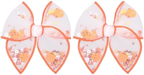 4" Halloween Shaker Bows Hair Clips for Girls Kids Orange Mesh Tulle Fable Hair Bow Ghost Pumpkin Alligator Hairpins Women Teen Toddler Dress Costume Decor Accessory 2pc Gift Set by Miroksh