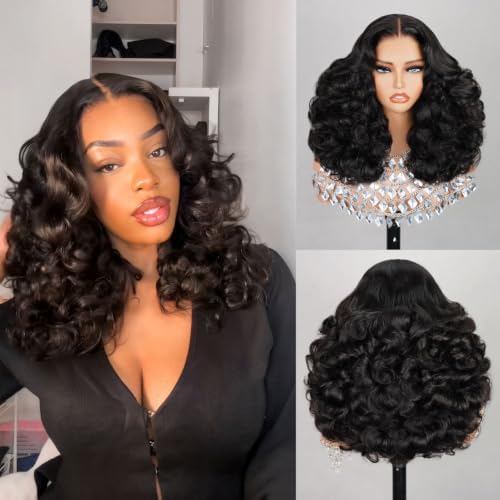 6x6 Glueless Lace Front Wig Human Hair 16 Inch Curly by Megalookhair