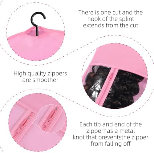 12PCS Wig Storage Bags with Hanger - Hair Extension Holder for Multiple Wigs, Extensions & Accessories (PINK) - Image 4