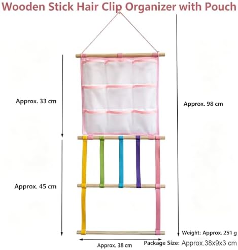 Headband & Hair Bow Organizer for Girls, Wall Hanging Hair Accessories Holder with 20 Hooks & 9 Mesh Pockets, Storage Display for Hair Clips, Scrunchies, Nursery Room Décor(Colorful) - Image 6