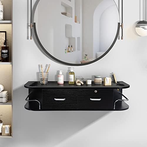 RESHABLE Wall Mount Barber Station,Modern Salon Hair Table,Black by RESHABLE