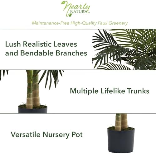 Nearly Natural 4 ft Artificial Golden Cane Palm Tree with Nursery Pot - Image 3