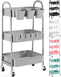 3 Tier Gray Metal Rolling Cart, Three Tiered Storage Dorm Carts with Wheels by Recximi