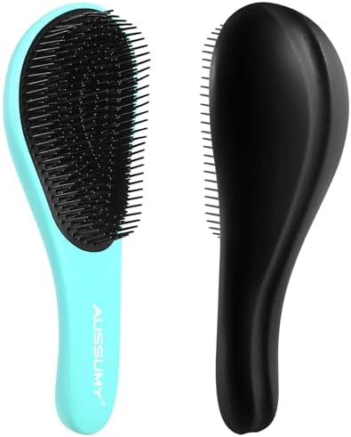 2 Pack Detangling Hair Brush - Detangler Hairbrush with Ultra Soft Bristles for Effortless Tangle Removal - For Dry Wet Damaged Curly Hair for Men Women Girls Boys Kids - Black & Green by Aussumy