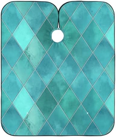 Blueangle Teal Watercolor Geometric Plaid Barber Cape Waterproof Salon Hairdresser Cape with Adjustable Snap Closure, Perfect for for Men Salon and Home Use by Blueangle
