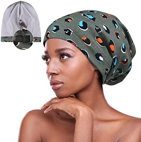 3 Size Satin Lined Sleep Caps for Braids,Dreadlocks Natural Curly Hair Adjustable - Image 5