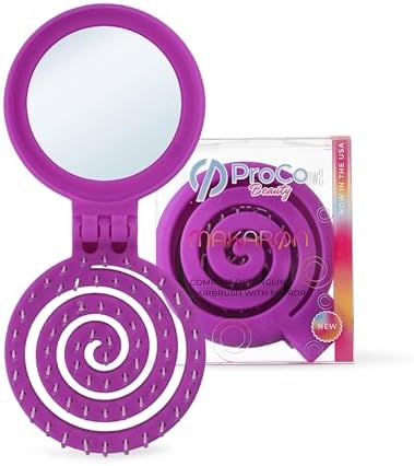 Mini Detangler Travel Hair Brush with Mirror, Makaron Hair Brushes for Women, Men and Kids, Unique 3D Flexible Design for All Hair Types, Styling Accessory, Travel Essentials for Women (PURPLE) by Unknown