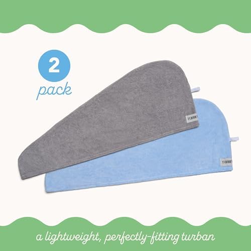 Turbie Twist Microfiber Hair Towel, Grey & Blue (2 Pack) - Image 3