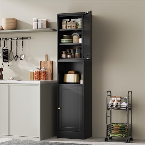 YAUWOH 2-Door Metal Storage Cabinet, Tall Slim Pantry Organizer with 3 Adjustable Shelves (120LBS/Shelf), Anti-Tipping Waterproof Cabinet for Bathroom/Kitchen/Home Office/Small Spaces, (1PC,Black) - Image 6