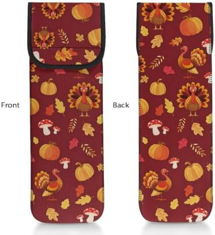 Brown Thanksgiving Turkey Flat Iron Case Heat Resistant Neoprene Curling Iron Cover Bag with Pocket Curling Iron Organizers and Storage for Flat Iron, Straightener, Curling Wand/Curling Iron - Image 3
