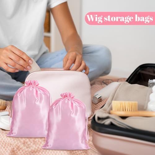 6Pcs Wig Bags Storage,Pink Wig Bags with Satin Drawstring Storage for Wigs Extension Bundle - Image 6