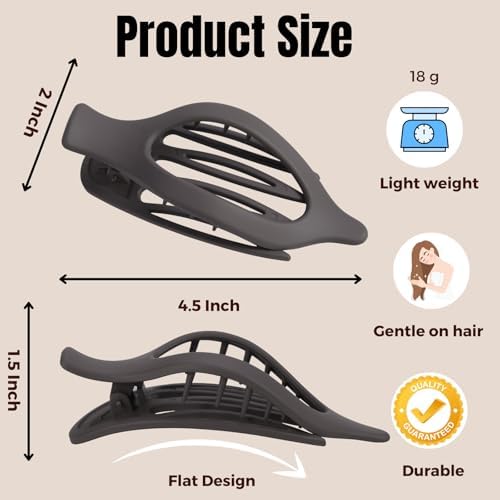 8 Pack French Flat Hair Clips for Women– Large Matte No-Slip Claw Barrettes in Black, Beige, Light Brown & Dark Brown,Strong Hold for Thick & Thin Hair - Image 2