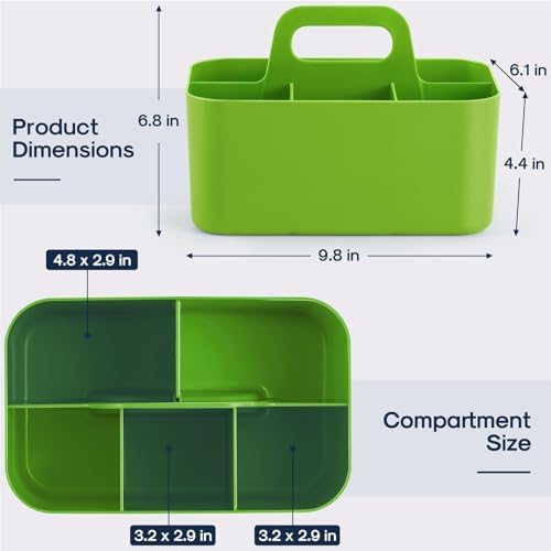 Multiuse Caddy Organizer with Handle, Portable Divided Plastic Tote Bin - Art Craft, Stationary Pen Marker Crayons, Makeup Hair Supplies Storage - Bathroom, Classroom, Dorm, Office, Desk Holder -Green - Image 5
