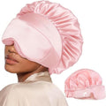 LC-dolida Satin Silk Bonnet for Sleeping Women Men, 2-in-1 Adjustable Hair Bonnet for Curly & Natural with Sleep Mask, Reduce Frizz, Lock in Moisture, Prevent Breakage and Tangles(Blush) by LC-dolida