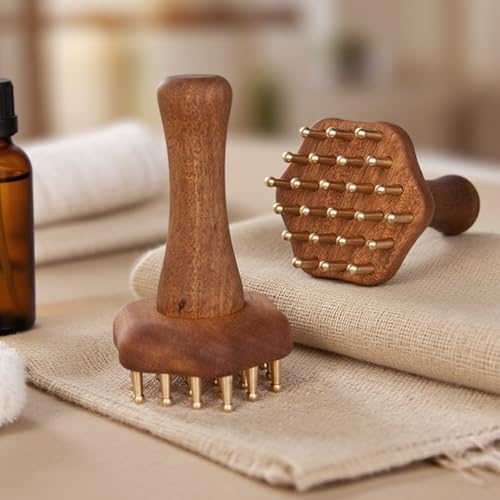 24-Teeth Copper Copper Head Massage Comb for Body and Scalp, Brass Body Massage Brush Rosewood Handle Body Massage for Abdomen Legs Back – Portable Chinese SPA GuaSha Tool - Image 5