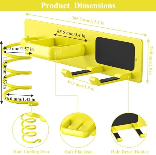 Tindbea Hair Dryer Holder Wall Mount Aluminum Alloy Hot Tools Organizer - Image 3